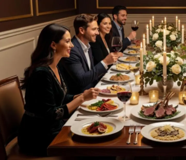 Tematyczny wieczór w restauracji z nastrojowym oświetleniem i zastawionymi stołami