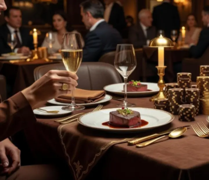 Goście podczas eleganckiego wieczoru w restauracji De Hop B.V., przy nastrojowym oświetleniu
